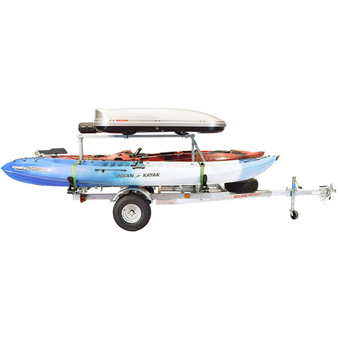 Malone MegaSport LowBed 2-Boat Saddle Up Pro Kayak Trailer Package with 2nd Tier with kayak loaded side