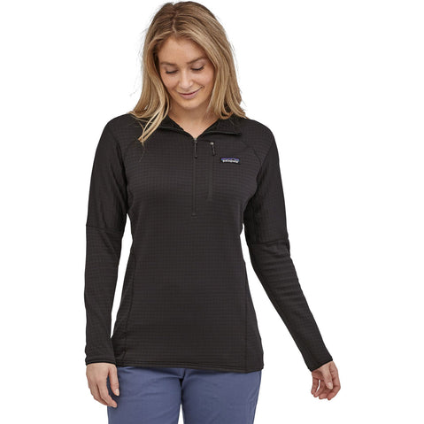 Patagonia Women's R1 Pullover Top model in black facing forward