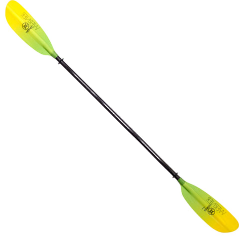 Werner Camano Fiberglass Bent Shaft Kayak Paddle in Gradient Citrus angle