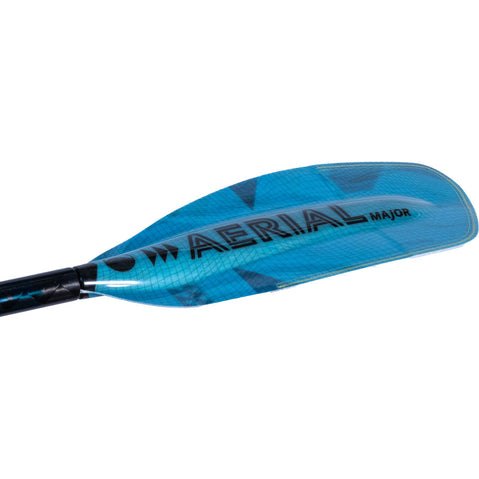 Aqua-Bound Aerial Major Fiberglass Versa-Lok Straight Shaft 2-Piece Kayak Paddle in Blue blade angle