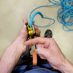 Trango Vergo Belay Device in Purple lifestyle