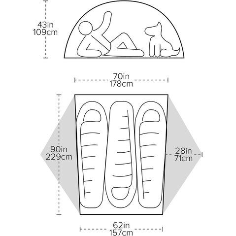Big Agnes Copper Spur UL 3 Person Backpacking Tent in Tangelo diagram