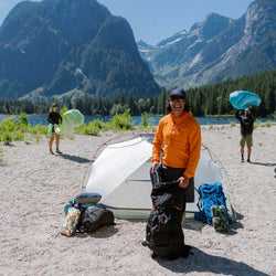 MSR Elixir 3 Person Backpacking Tent setting up camp