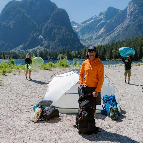 MSR Elixir 3 Person Backpacking Tent setting up camp