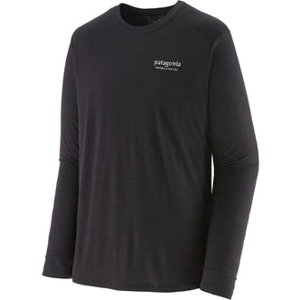 Patagonia Men's Cap Cool Merino Blend Graphic Long Sleeve Shirt in Heritage Header: Black front