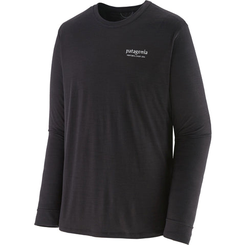Patagonia Men's Cap Cool Merino Blend Graphic Long Sleeve Shirt in Heritage Header: Black front