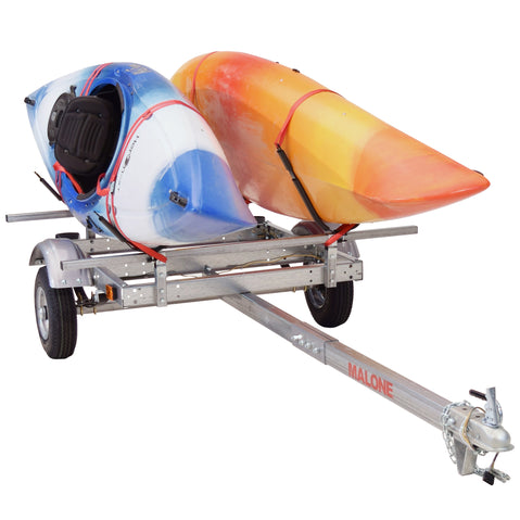 Malone EcoLight 2-Boat J-Rack Kayak Trailer Package with kayak loaded front
