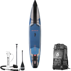 Level 6 Fourteen Carbon Inflatable SUP Board Package in Aegean Blue package
