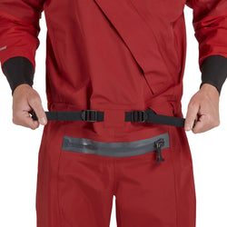 NRS Men's Explorer Semi-Dry Suit in Red model waist belt