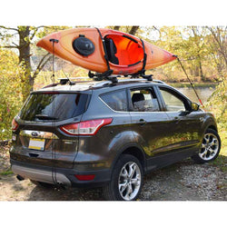 Malone FoldAway-J Kayak Carrier with kayak loaded on a car