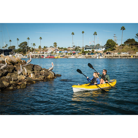 Advanced Elements StraitEdge 2 Pro Inflatable Kayak in Yellow/Gray in use