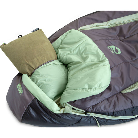 Nemo Women's Forte Endless Promise 35 Synthetic Sleeping Bag in Plum Gray/Celadon Green pillow pocket