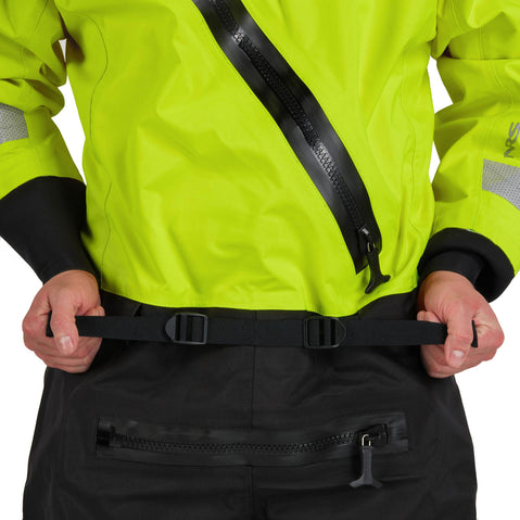 NRS Ascent SAR Dry Suit in Safety Yellow model waist belt