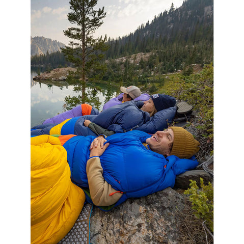 Marmot Sawtooth 15 Degree Down Sleeping Bag in Dark Azure/Foliage lifestyle
