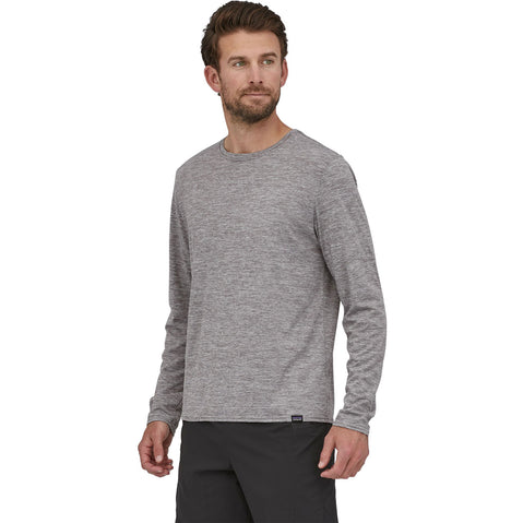 Patagonia Men's Capilene Cool Daily Long Sleeve Shirt in Feather Grey model front