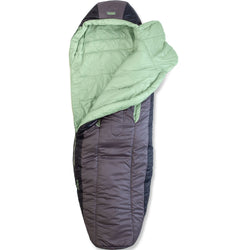 Nemo Women's Forte Endless Promise 35 Synthetic Sleeping Bag in Plum Gray/Celadon Green open