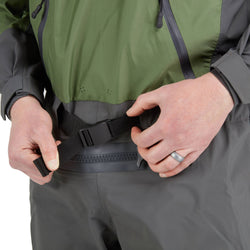 NRS Spyn Fishing Semi-Dry Suit in Olive model belt