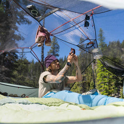 MSR Hubba Hubba LT 3 Person Backpacking Tent view of inside from inside looking up through micromesh ceiling