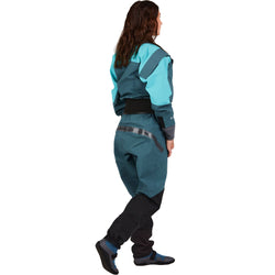 NRS Women's Axiom GORE-TEX Pro Dry Suit in Mediterranea/Aqua model back