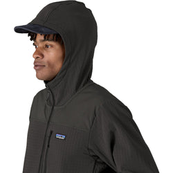 Patagonia Men's R2 TechFace Pullover in Black model hood