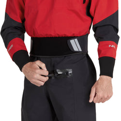 NRS Men's Pivot Drysuit in Red model relief zipper