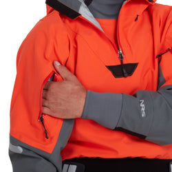 NRS Men's Element GORE-TEX Pro Semi-Dry Top in Flare model arm pocket