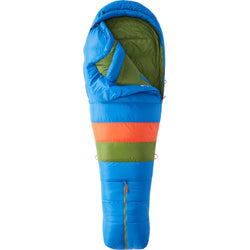 Marmot Sawtooth 15 Degree Down Sleeping Bag in Dark Azure/Foliage open