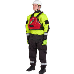 NRS Extreme SAR Dry Suit in Safety Yellow worn by a model