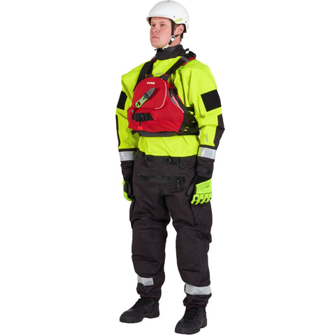 NRS Extreme SAR Dry Suit in Safety Yellow worn by a model