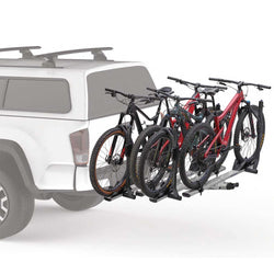 Yakima StageTwo +2 Bike Hitch Rack Add-On with bikes loaded angle