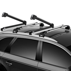 Thule SnowPack Extender Ski/Snowboard Roof Rack installed on a car angle