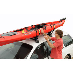 KanuLock Lockable Tiedown Straps securing a kayak