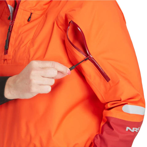 NRS Women's Riptide Paddling Jacket in Poppy model arm pocket