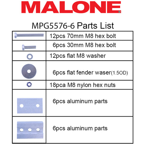Malone Hobie Style Cradle Adapters hardware part list