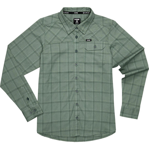 NRS Women's Campfire Flannel Shirt in Juniper Plaid front