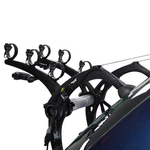 Saris Bones EX 3-Bike Trunk Rack installed on a car up
