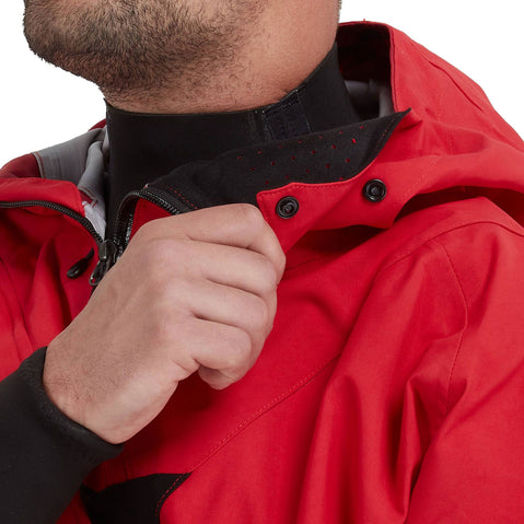 NRS Men's Navigator GORE-TEX Pro Semi-Dry Suit model hood closure