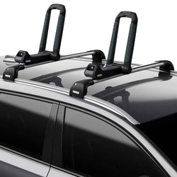 Thule Hull-a-Port Aero Kayak Roof Rack installed on a car