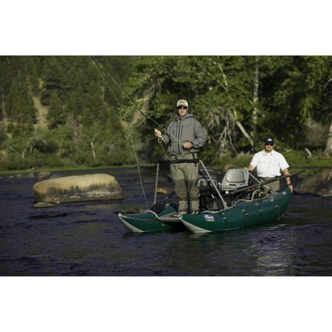 Outcast PAC 1200 Pro Series Pontoon Boat On A River With More Paddlers Fishing