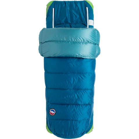 Big Agnes Roxy Ann 3N1 30 Degree Down Sleeping Bag in Lyons Blue/Teal open no pillow