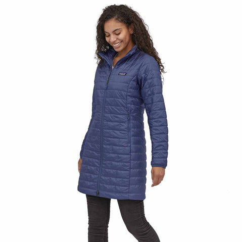 Patagonia Women's Nano Puff Parka in Current Blue model view angle