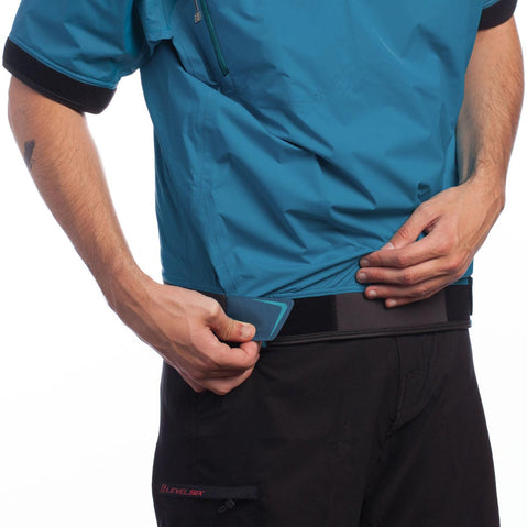 Level Six Huron Short Sleeve Paddling Jacket in Crater Blue waist closure