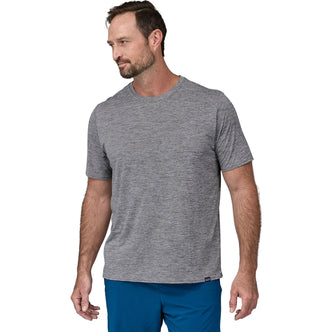 Patagonia Men's Capilene Cool Daily Short Sleeve Shirt in Feather Grey model front
