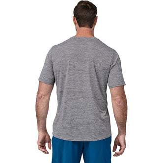Patagonia Men's Capilene Cool Daily Short Sleeve Shirt in Feather Grey model back