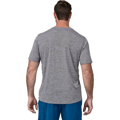 Patagonia Men's Capilene Cool Daily Short Sleeve Shirt in Feather Grey model back