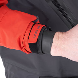 Level Six Cronos Semi-Dry Suit in Molten Lava wrist closure