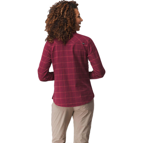 NRS Women's Campfire Flannel Shirt in Cabernet Plaid model back