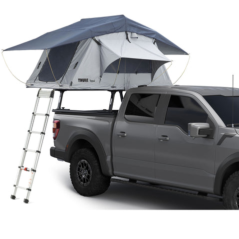 Thule Xsporter Pro Shift Truck Bed Rack in Black roof tent installed