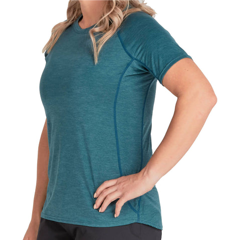 NRS Women's Silkweight Short Sleeve Shirt in Mediterranea model frontcrop
