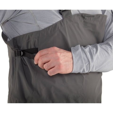 NRS Sidewinder Dry Bibs in Dark Shadow model sidestrap